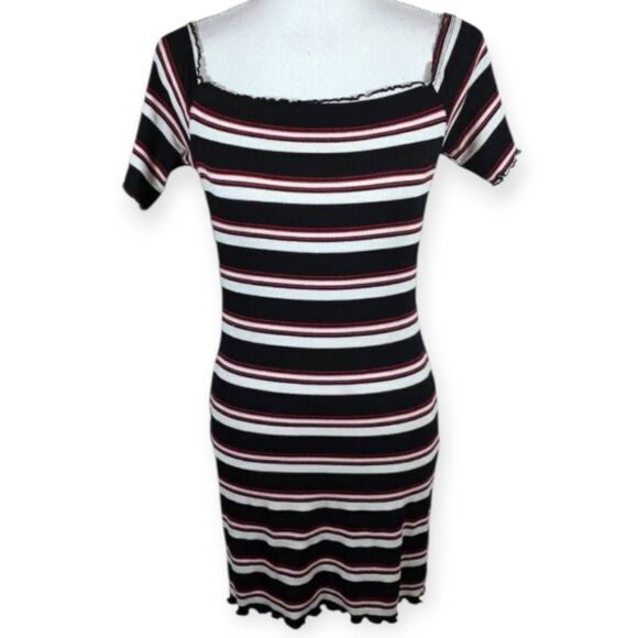 BLACK, WHITE, & RED STRIPE DRESS SZ.L EUC. - Picture 1 of 4
